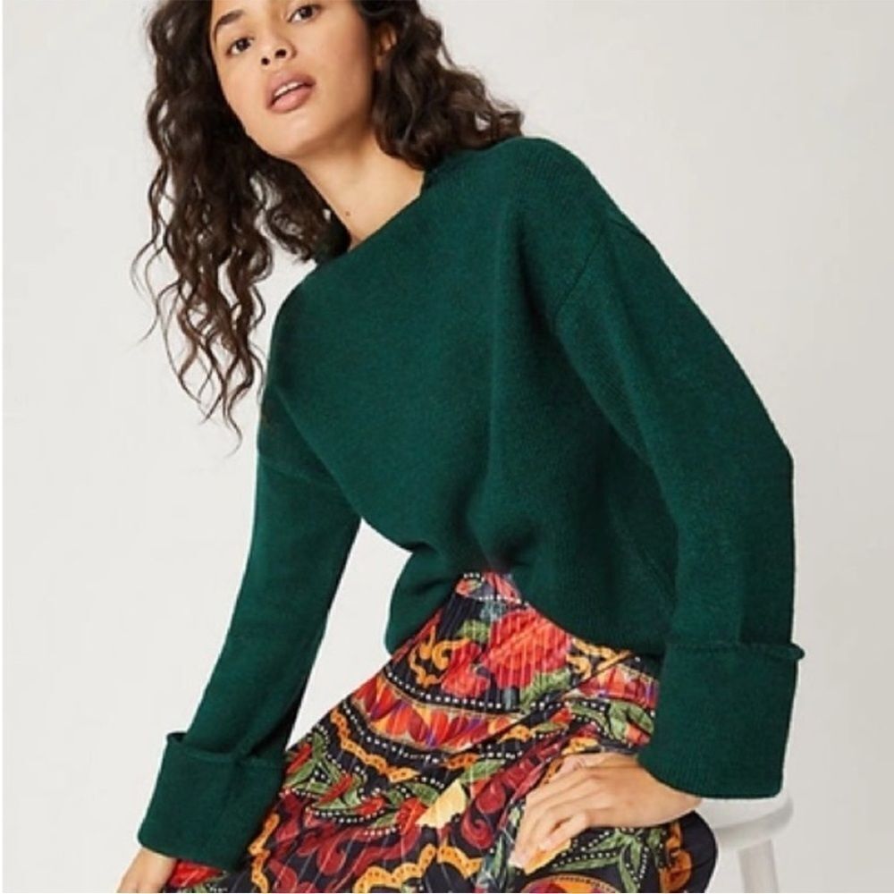 Anthropologie Basile Green Cropped Pullover Women Sweater Contemporary Boho